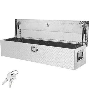 VEVOR Heavy Duty Aluminum Truck Bed Tool Box, Diamond Plate Tool Box with Side Handle and Lock Keys, Storage Tool Box Chest Box Organizer for Pickup, Truck Bed, RV, Trailer, 48x15x15, Silver