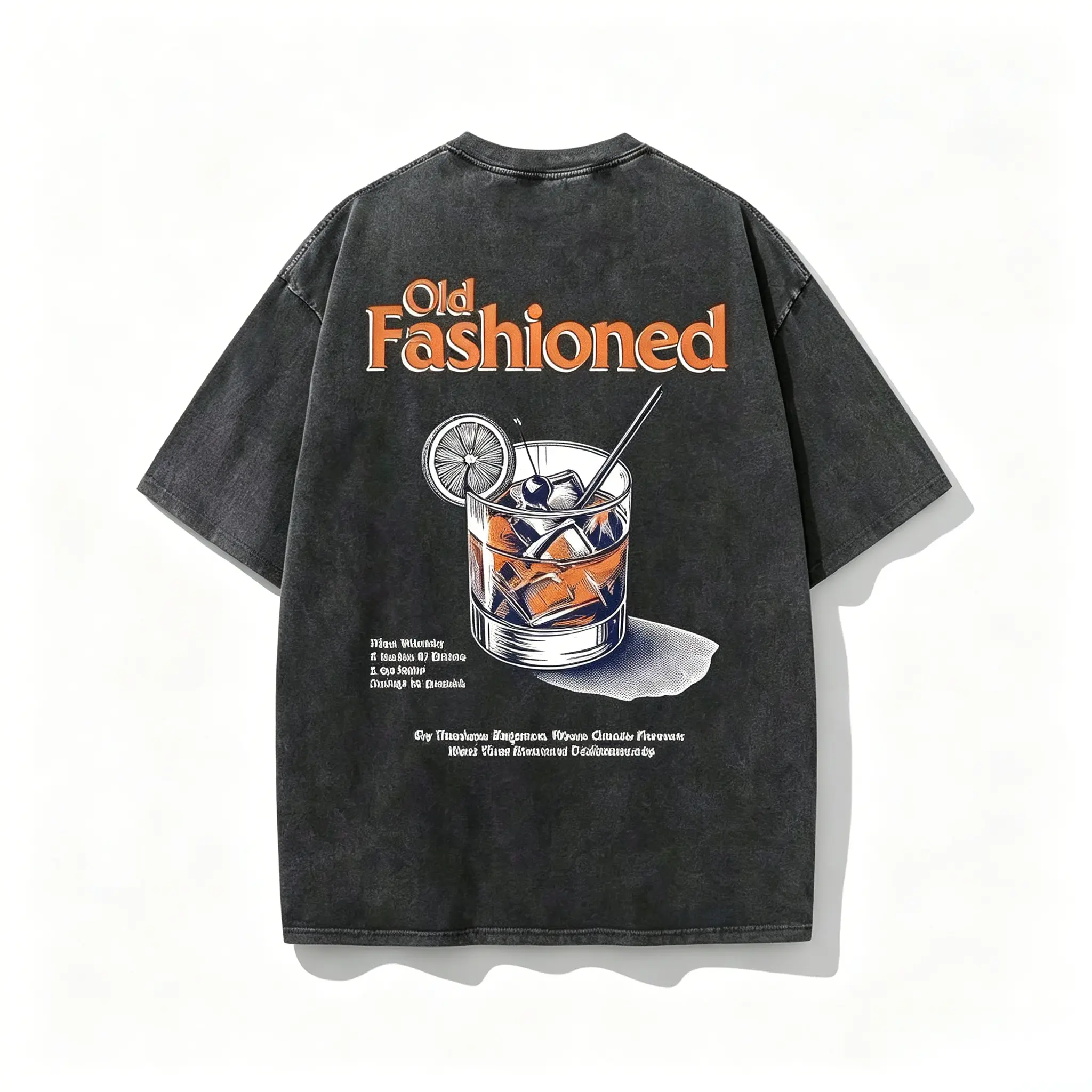 Men's 100% Washed Cotton Vintage Distressed Graphic T-Shirt - Unisex Oversized Crew Neck, Short Sleeve Streetwear, Cocktail Front-Back Print, Whiskey Drink Recipe, Gifts for Boyfriend, Unique Gifts, Vintage Graphic Tees