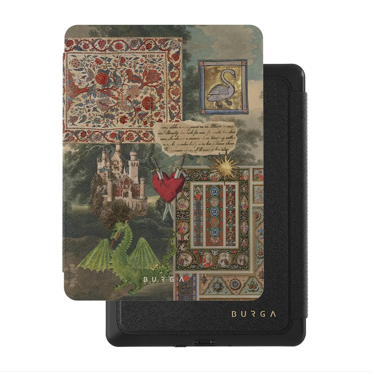 BURGA Vegan Leather Folio E-Reader Case for Electronic Devices - with Hand Strap, Auto Sleep/Wake Function, and Magnetic Closure, Device, Handheld