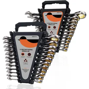 24 count SAE and Metric Ratcheting Wrench Set (1/4" - 7/8" & 8-19mm) 15K+ Cycle Locked Gears 72T Cr-V Steel Combination Wrench Sets with Organize Box for Tight Engine Bays Industrial Maintenance