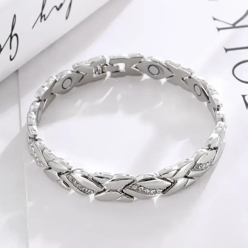 Women's leaf bracelet, pure copper magnetic bracelet with diamonds, 3500 gauss effective magnet, outdoor fun Christmas Gift