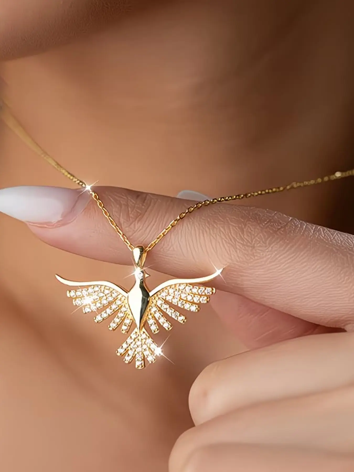 1pc Luxurious Phoenix Unique Design Animal Pendant Necklace,Phoenix Sparkling Cubic Synthetic Necklace | Hypoallergenic, Elegant, Unisex, Suitable For Daily Wear, Parties, Travel, Featuring Sparkling Synthetic Zirconia, Ideal For Gifting