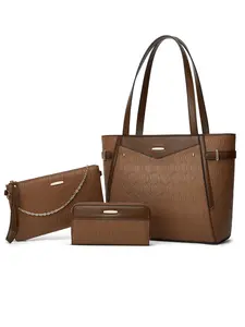 Women's Elegant Patchwork Tote Bag & Crossbody Bag & Card Holder, Fashionable Bag Set for Daily Use, Casual Trendy Versatile High-quality Daily Commuting Bag Set