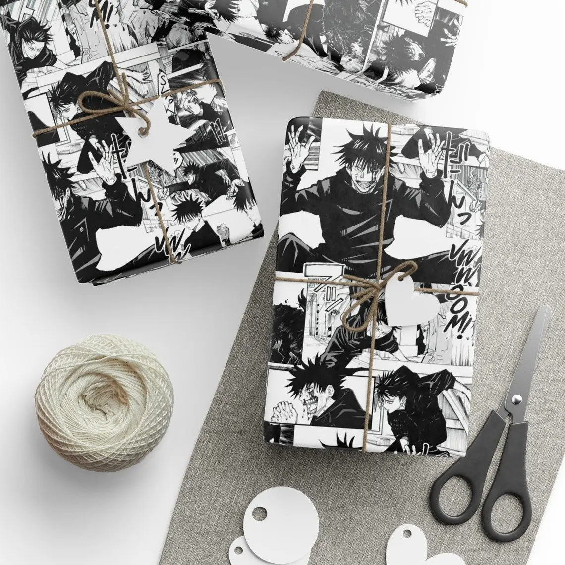 Cool Megumi Fushiguro Of Jujutsu Kaisen In Black And White Manga Wrapping Papers, Birthday Gift For Him And Her, Neutral,  Anime, Weeaboo