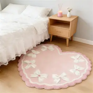Pink love shape bedroom decoration bedside carpet cute bow pattern living room sofa carpet French cream wind cloakroom dresser carpet fluffy and soft reading area play area plush carpet washable bathroom non-slip carpet home balcony bay window carpet