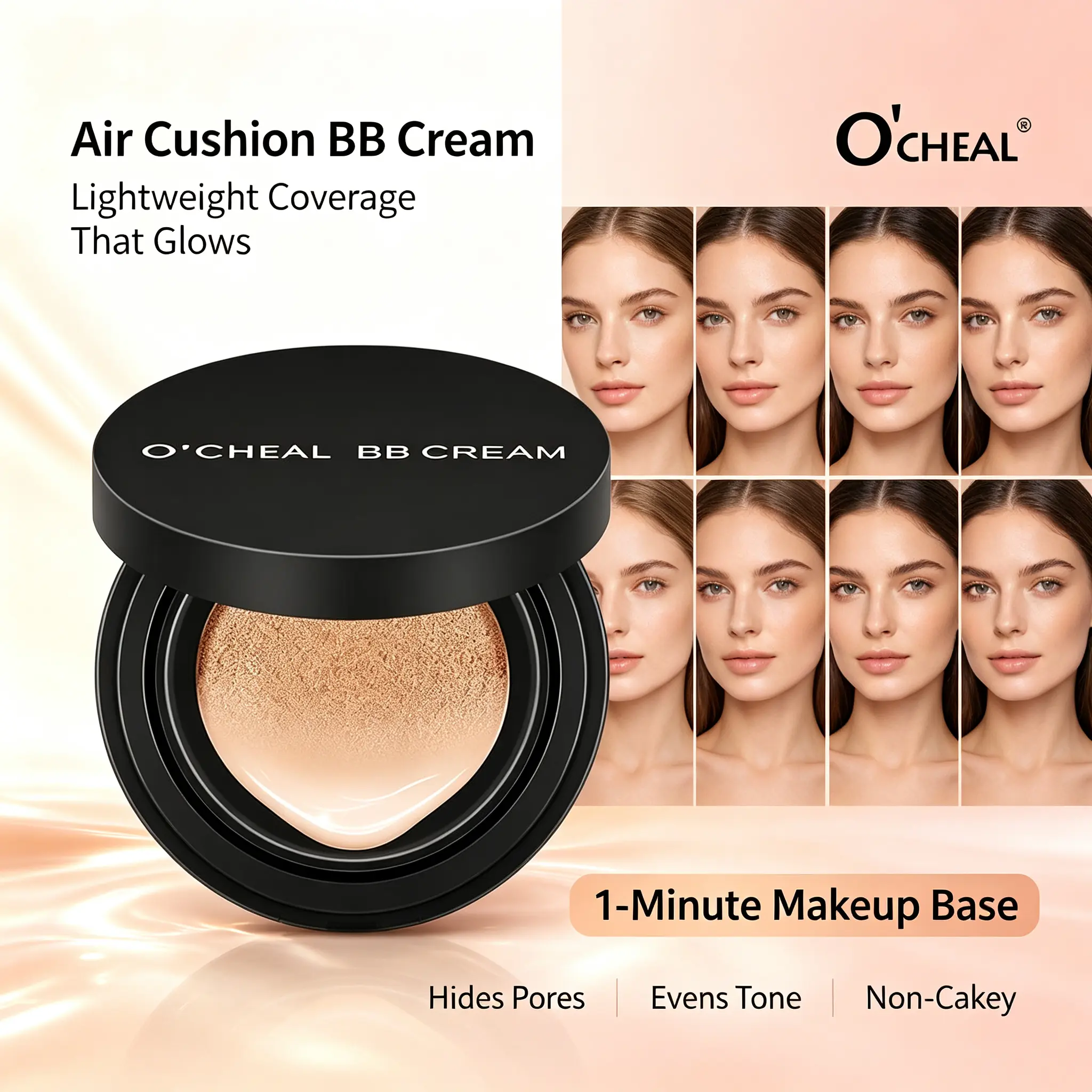 Oil Control Air Cushion BB Cream, O'CHEAL Full Coverage Long Lasting Matte Foundation, Waterproof Flawless Face Makeup for Oily Skin