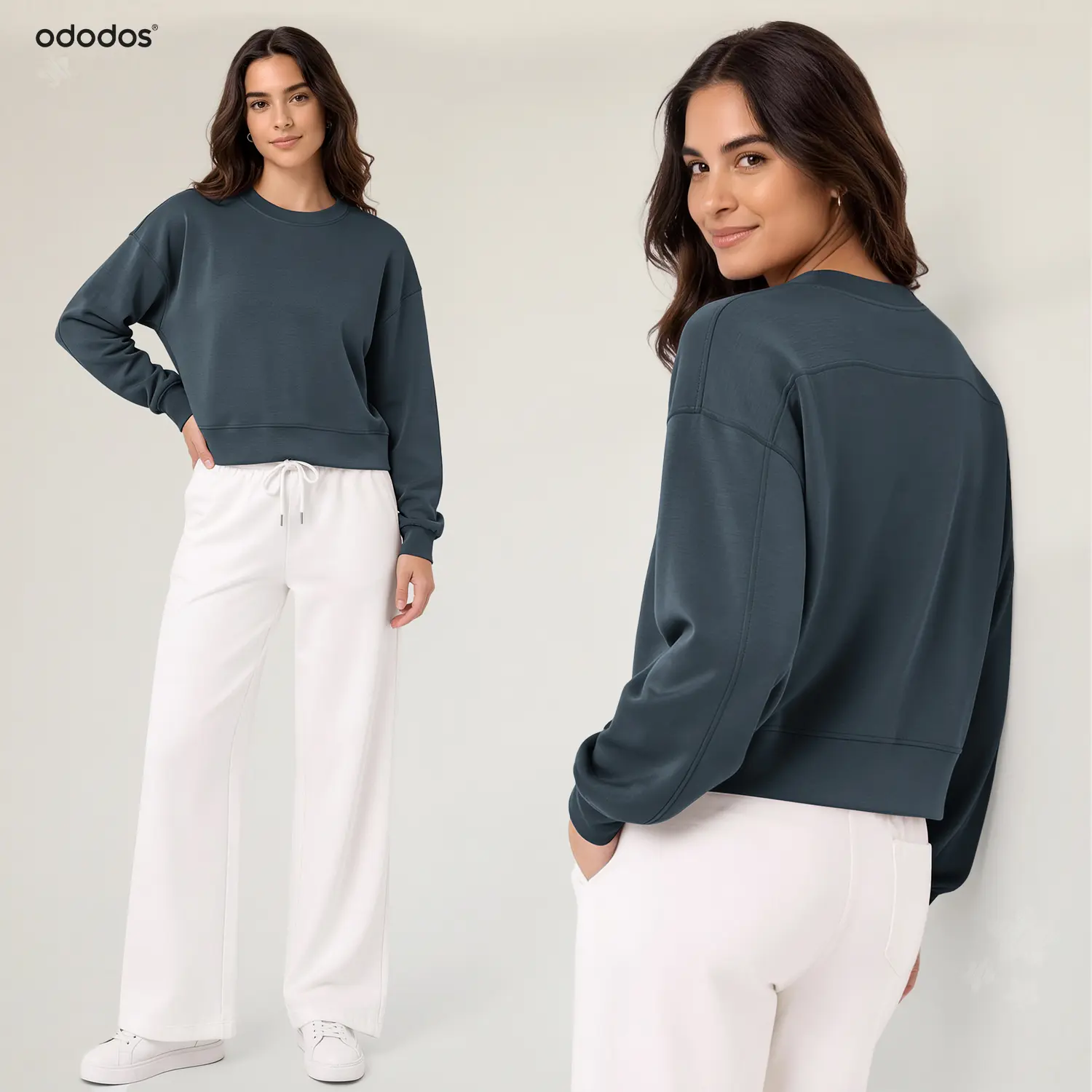 ODODOS Modal Soft Cropped Sweatshirt Women Oversized Crew Neck Long Sleeve