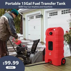 【GARVEE】 15 Gallon Portable Fuel Caddy with LE Pump & 10ft Hose for Gasoline Diesel Storage on Wheels for Cars Lawn Mowers ATVs Boats Red Yellow Gray Options - Convenience