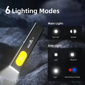 #Summervibes WARSUN T7 EDC Flashlight, Compact Multi-Mode Pocket LED Flashlight, USB-C Rechargeable, IPX4, Dual Material, Red/Blue Strobe
