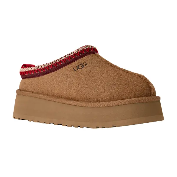 UGG Women's Tazz II Chestnut Braided Suede Slipper Shoes - Authentic Footwear with 1.75" Platform Height, Pull Tab, Eco-Friendly Recycled Materials, Enhanced Rocker Shape, Comfortable Casual Design