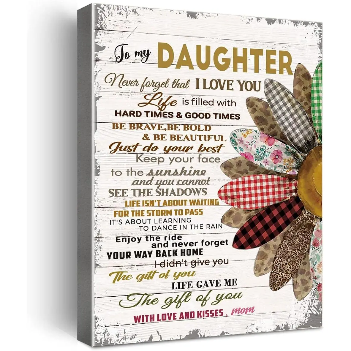 Framed Hangable Canvas Poem Print with Wood Frame - Christmas Decoration, Meaningful Daughter Gift from Mom, Home Bedroom Wall Hanging Decor with Cute Sunflower, Mother-Daughter
