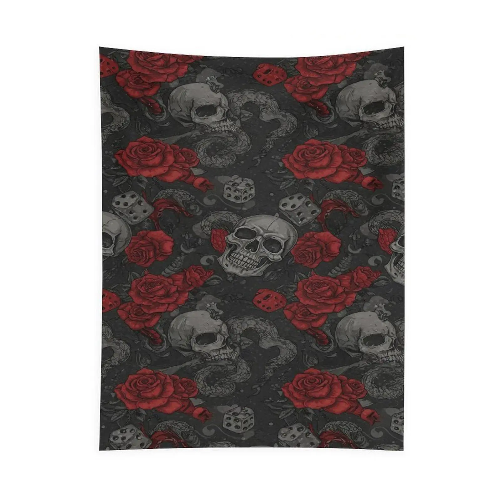 Gothic Skull Rose Wall Tapestry, Dark Snake Pattern Hanging for Alternative Room Decor