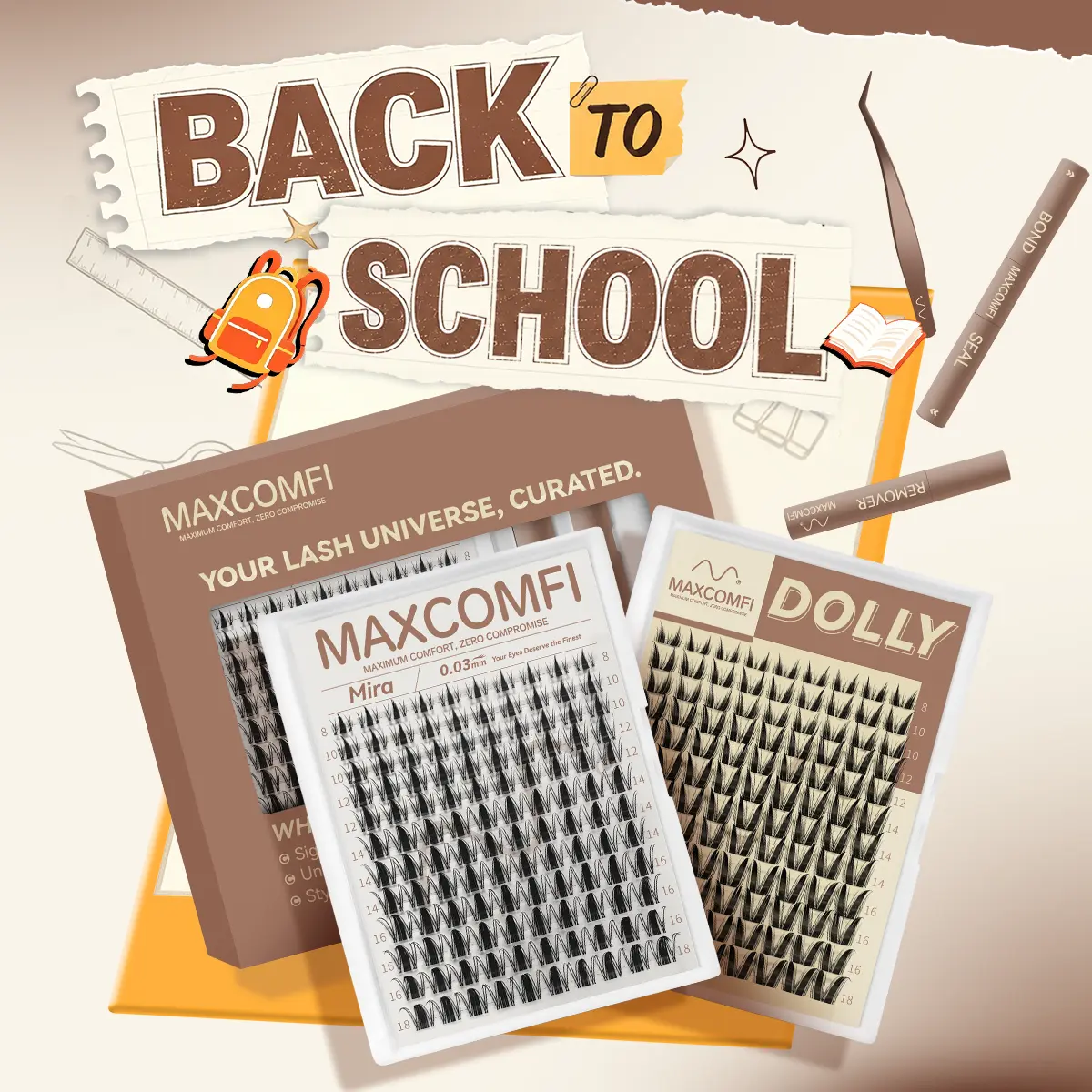 MaxComfi DOLLY & Mira Eyelash Clusters Kit, Bunny Style Comic Manga Lashes, Waterproof & Long-Lasting with Super Soft Thin Band, Beginner-Friendly DIY Lashes, Lash Clusters,sunscreen,back to school