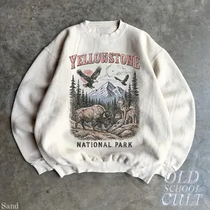 Retro Yellowstone National Park Sweatshirt, Vintage 90s Bison Eagle Wildlife Crewneck, Nostalgia Western Classic Gift