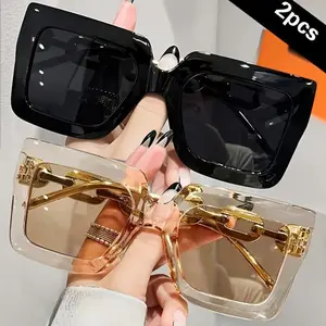 Two Pairs of Oversized Glasses – Rose Gold Frames, Clear Acrylic Lenses; Suitable for Parties, Travel, the Beach, and Outdoor Activities.