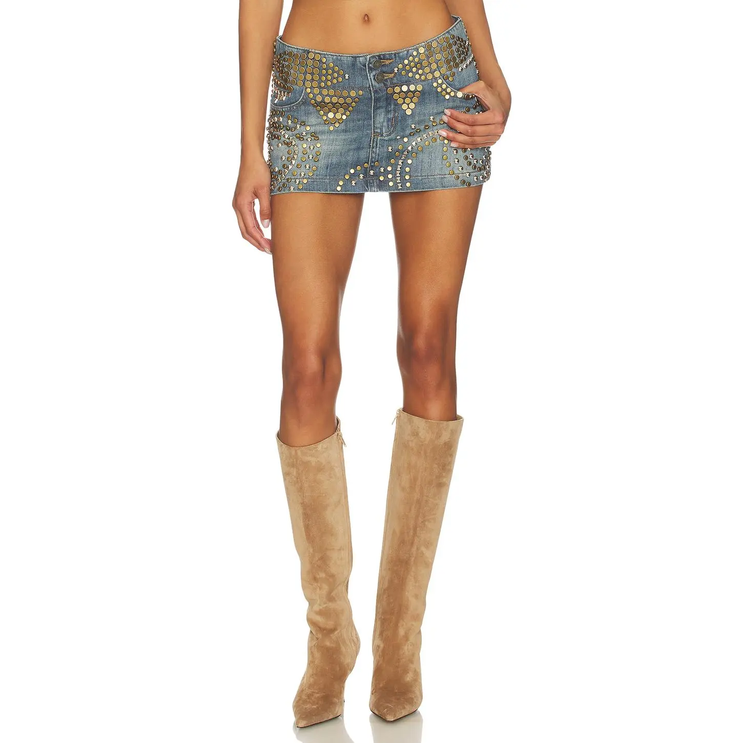 Jaded London Studded Denim Mini Skirt in Blue