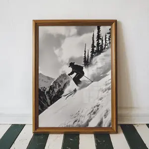[Sale Off Up To 35%] Vintage Cowboy Ski Poster Wall Art, Vintage Black and White Ski Magazine Photo, Jackson Hole Ski Lodge Art Print. No Frame