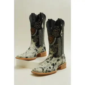 LA HERRADURA MENS COWHIDE DANIEL PELO PINTO NEGRO BARZA AC NAT BOOT (EVERY PAIR IS UNIQUE)