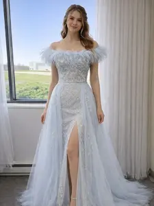 Zephyr Feather Bustier & High-Slit Gown