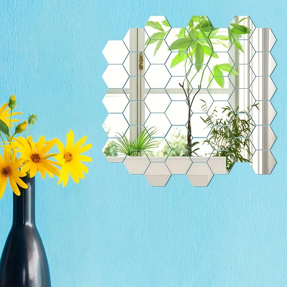 50/100pcs Hexagonal Decorative Mirror Wall Stickers, DIY Self-Adhesive Mini Reflective Mirrors, Ideal for Living Room, Bedroom, Bathroom, Dorm, Home Decor