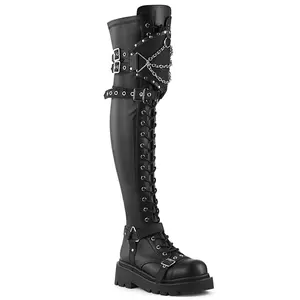 Demonia Renegade-320 Black Stretch Vegan Leather Over-the-knee Boots