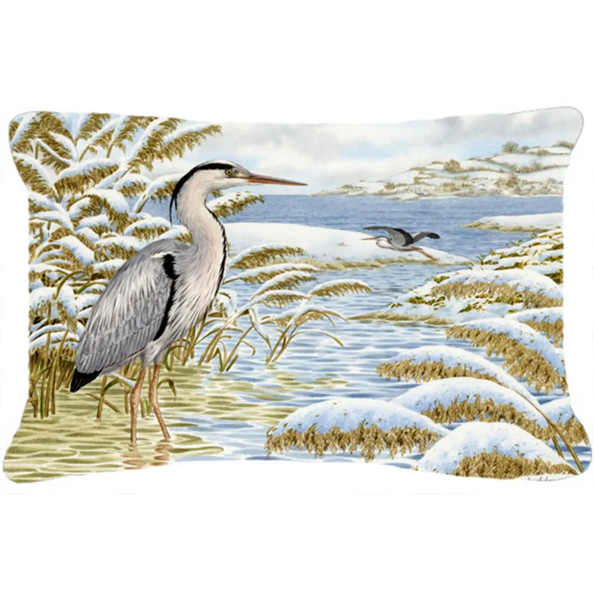 Glam 12 x 16 Inches Blue Heron by the Water Fabric Decorative Pillow, Outdoor Furniture Pillow Sham for Outdoor Sofas