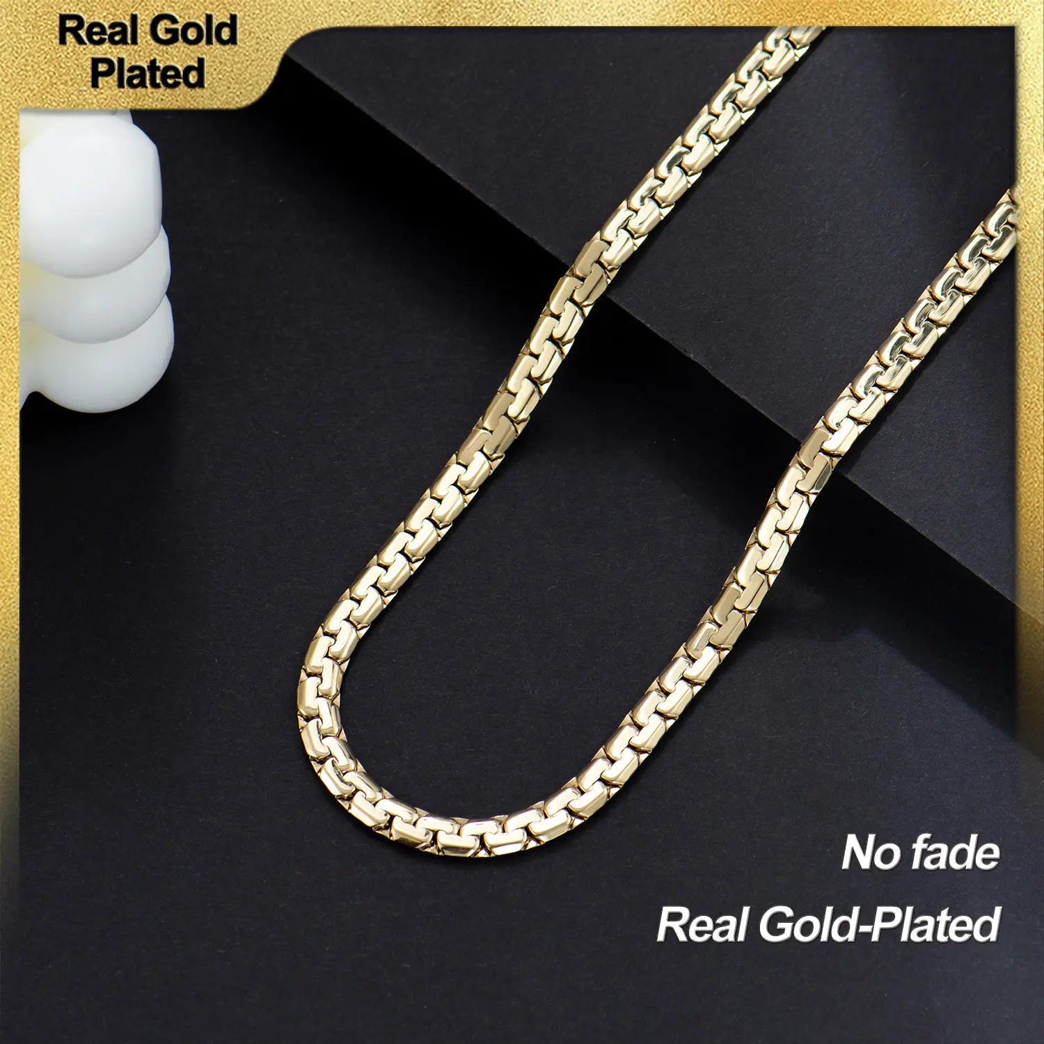 Holylegend 14K gold-plated polished S-shaped flat Cuban chain necklace – beautifully designed, with a lasting shine, suitable for any special occasion, and an ideal gift for friends and family,Father's Day Gift