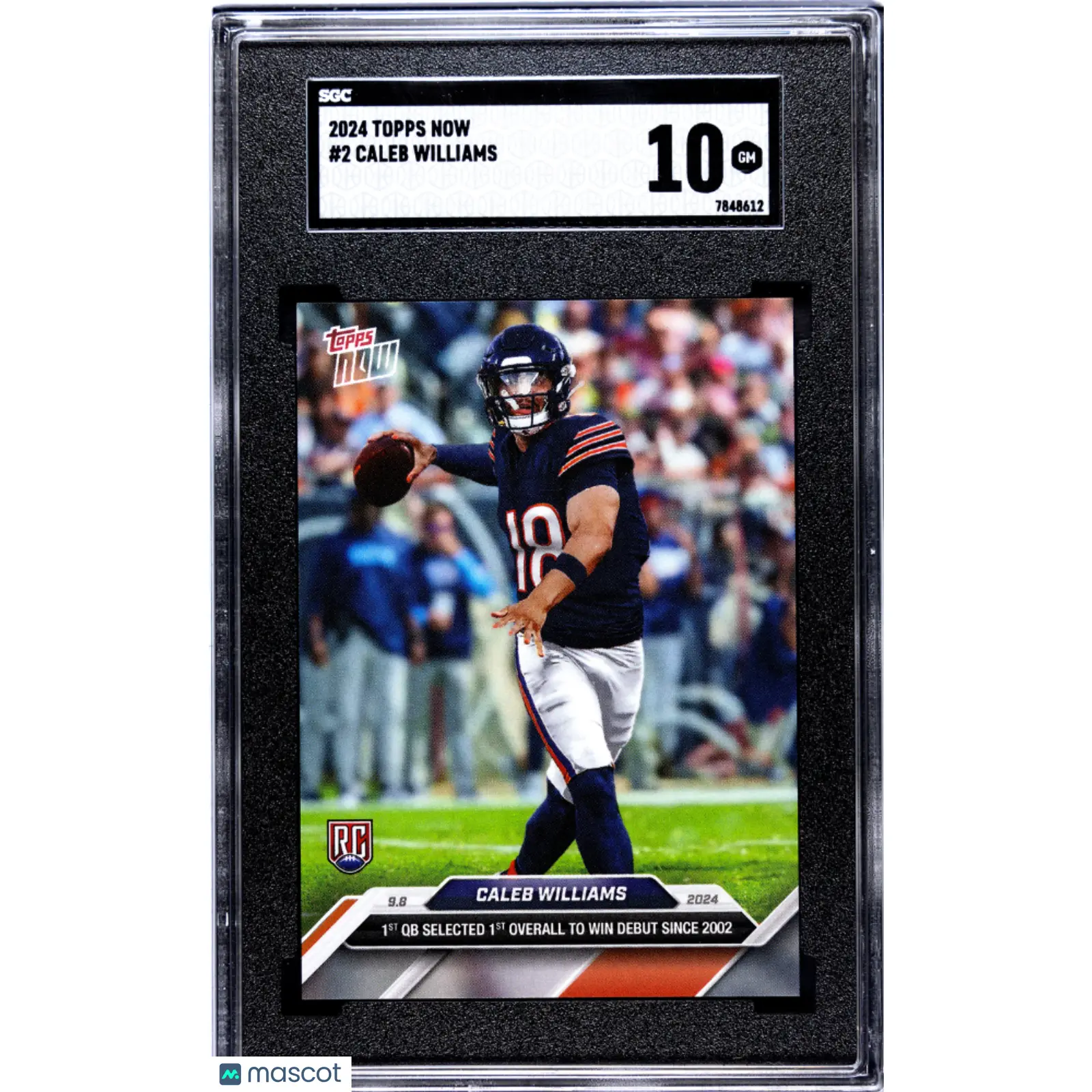 Caleb Williams 2024 Topps Now #2 Football Rookie Trading Card, SGC 10 Graded, Trading Card Pack Inclusion