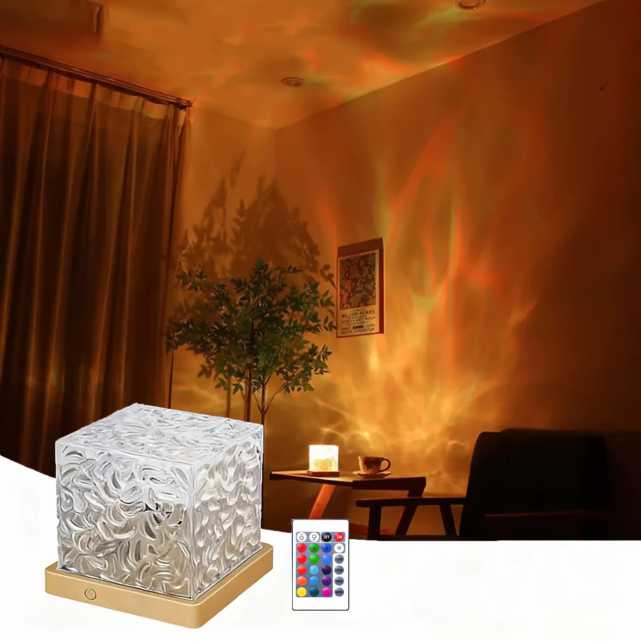 USB Rotating Water Wave Light Projector - Remote Control, Sea Wave Light Projector - Color Changing, Crystal Night Light Touch Lamp, 16 Colors RGB Table Lamp for Game Room, Bedroom, Party
