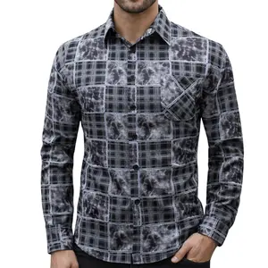 Men’s Vintage Tie-Dye Plaid Long Sleeve Shirt, Casual Patchwork Shirt, Trendy Versatile Top