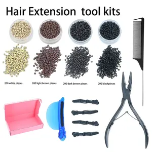 Hair Extension Tool Kit with 200/800 Silicone Bead Rings, Portable Hair Care Template, Ideal for Salons and Hairdressers, Weft Hair Extensions