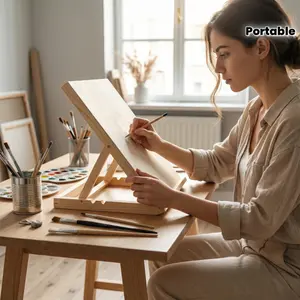 Portable wooden easel, foldable desktop sketch stand with tilted writing board, durable wood fiberboard material for painting, painting table