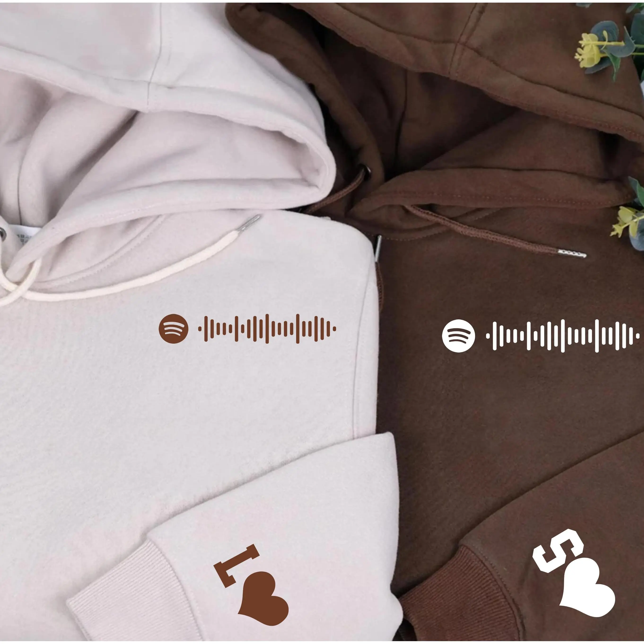 Custom Spotify Code Matching Hoodie, Custom Initial Valentine Anniversary Couple Matching Sweatshirt, Valentine Gift (Message to custom)