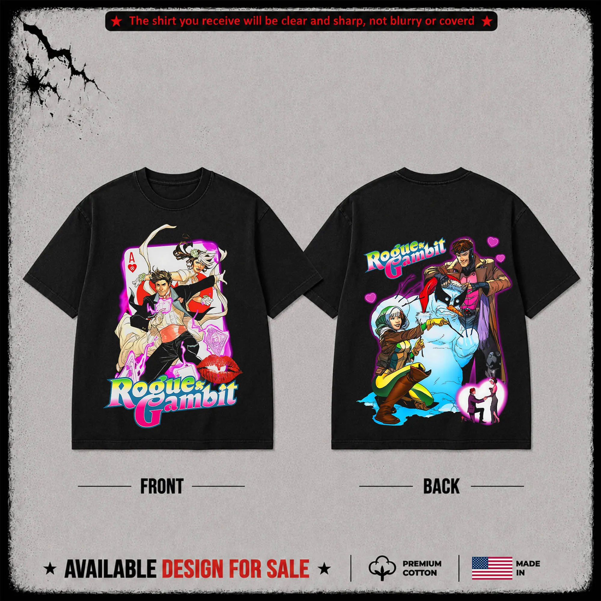 Rogue and Gambit Graphic T-Shirt, Mutant Couple Vintage Washed Tee, X-Men Inspired Comic Shirt, Retro Superhero Romance Streetwear, Oversized Unisex Cotton Tee, Gift For Comics Fans