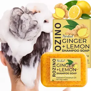 Rozino Ginger Lemon Shampoo Bar 110g, Herbal Gentle Cleansing, Contains Ginger, Lemon, Citrus Mint, Coconut Oil, Suitable for All Hair Types