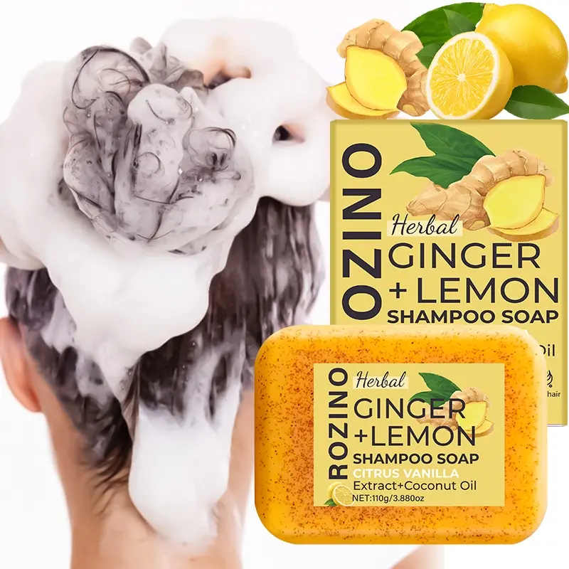 Rozino Ginger Lemon Shampoo Bar 110g, Herbal Gentle Cleansing, Contains Ginger, Lemon, Citrus Mint, Coconut Oil, Suitable for All Hair Types