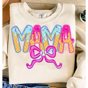 Baseball Mama Drip T-Shirt – Game Day Ice Cream Baseball Tee for Trendy Moms