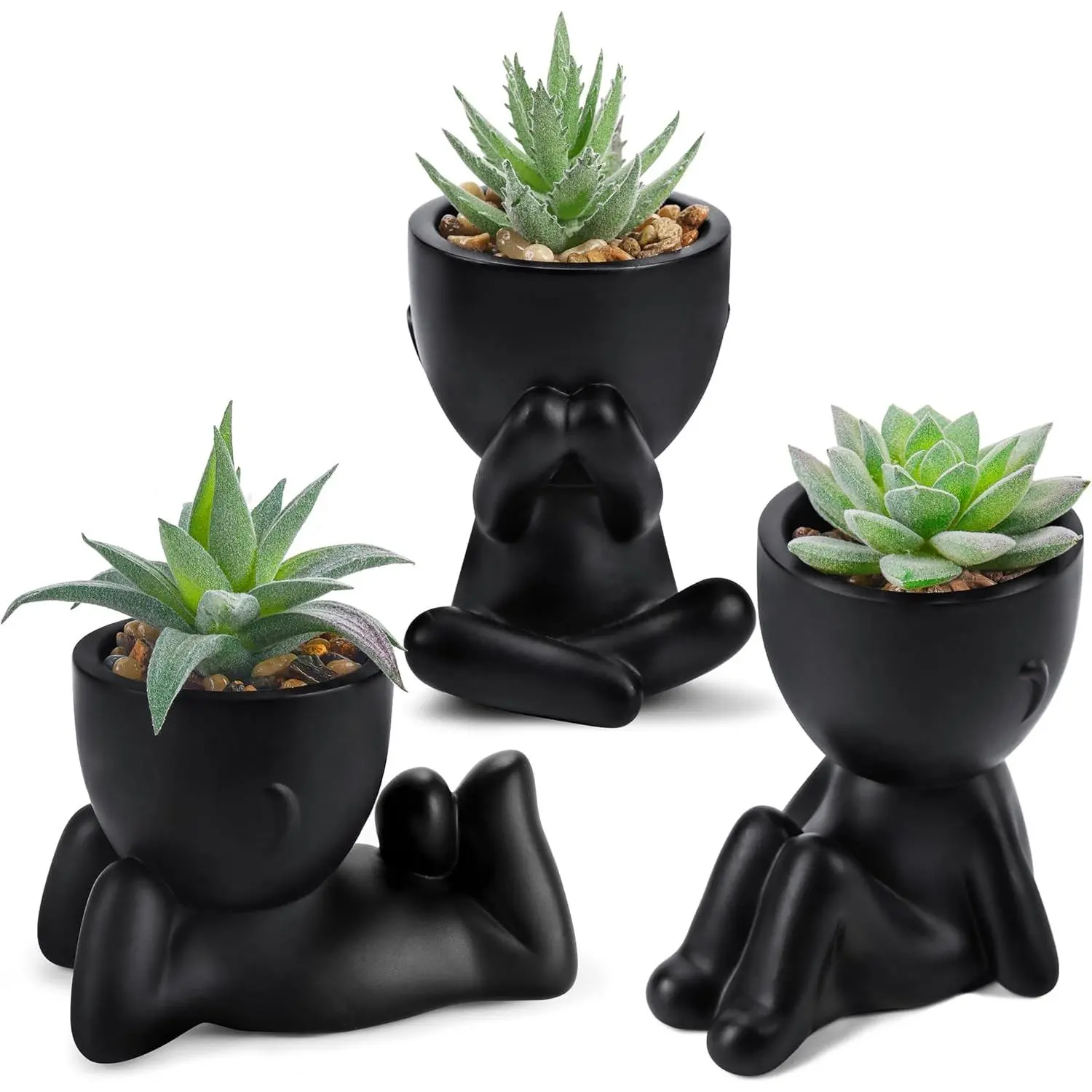 3pcs Plastic Fake Succulents with Cute Planters, Decorative Artificial Plants for Bathroom, Bedroom Halloween Aesthetic Indoor Home Decor