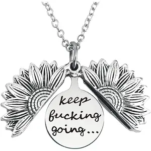 Keep Fucking Going Inspirational Gifts for Men Daughter Son Women Sunflower Locket Necklace for Women Girls