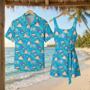 Blue Snorrlex Sleepy 2026 Vacation Couple Set Dress and Shirt Hawaii, Pokkemonn Matching Outfits For Men Women, Summer Beach Trip Gift Idea | 070426.R3065.ID00