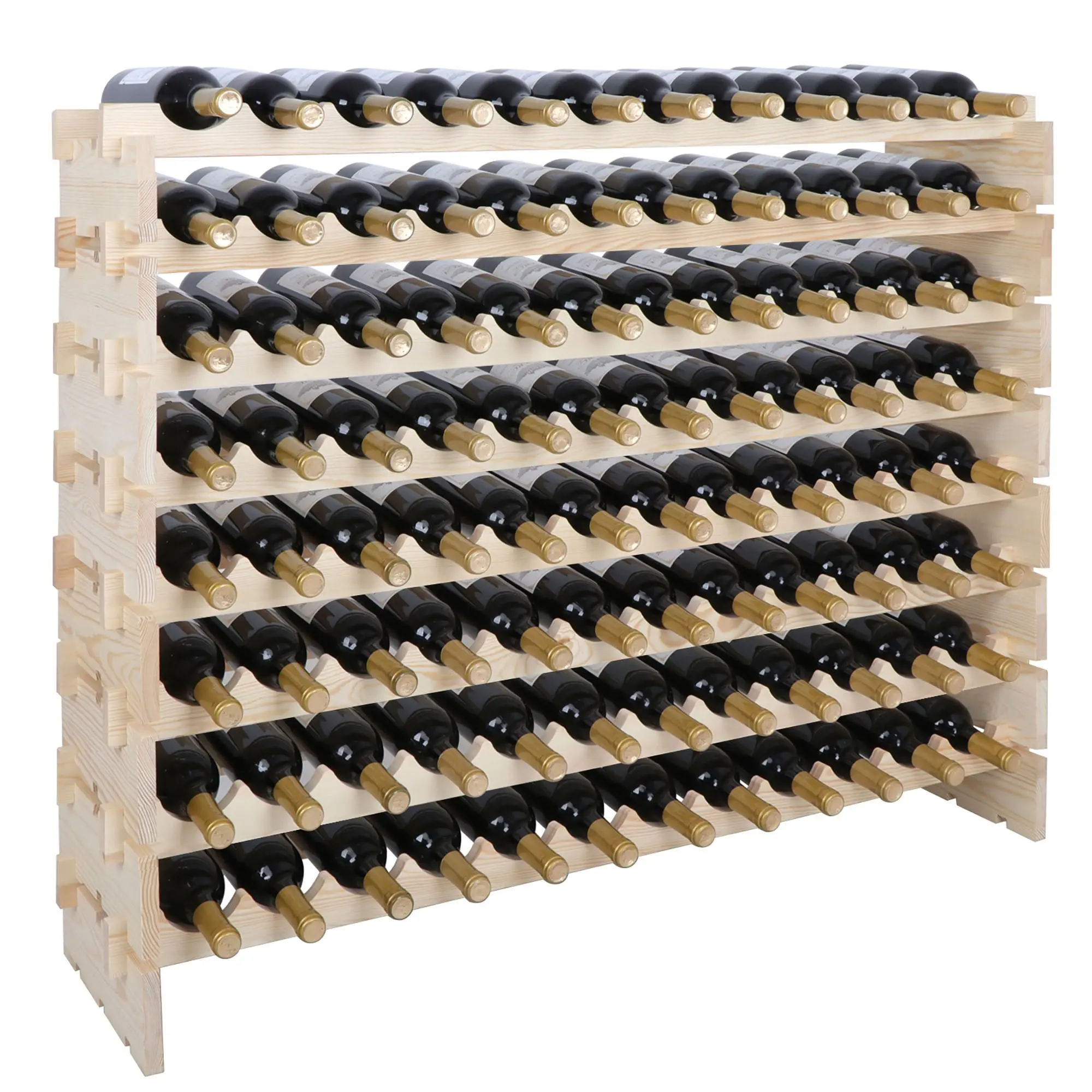 SuperDeal Sturdy Freestanding Solid Wood Wine Rack - Natural Grain, Interlock Base, Smooth Edges, Quick Setup, 72/96-Bottle Multi-Size Home Storage Display, Modern Indoor Cupboard Furniture for Wine Enthusiasts,back to school,back to school haul