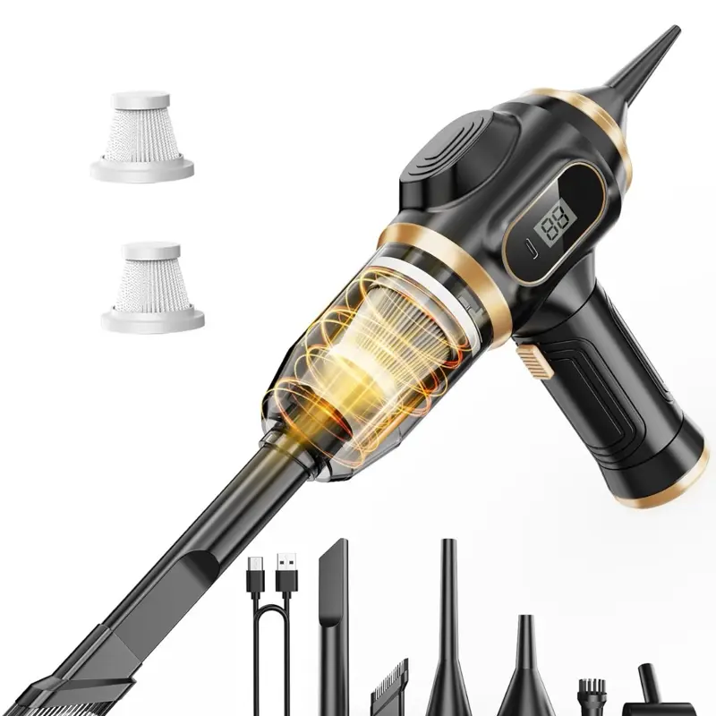 Mini Handheld Vacuum with LED Display & 5 Attachments for Efficient Cleaning