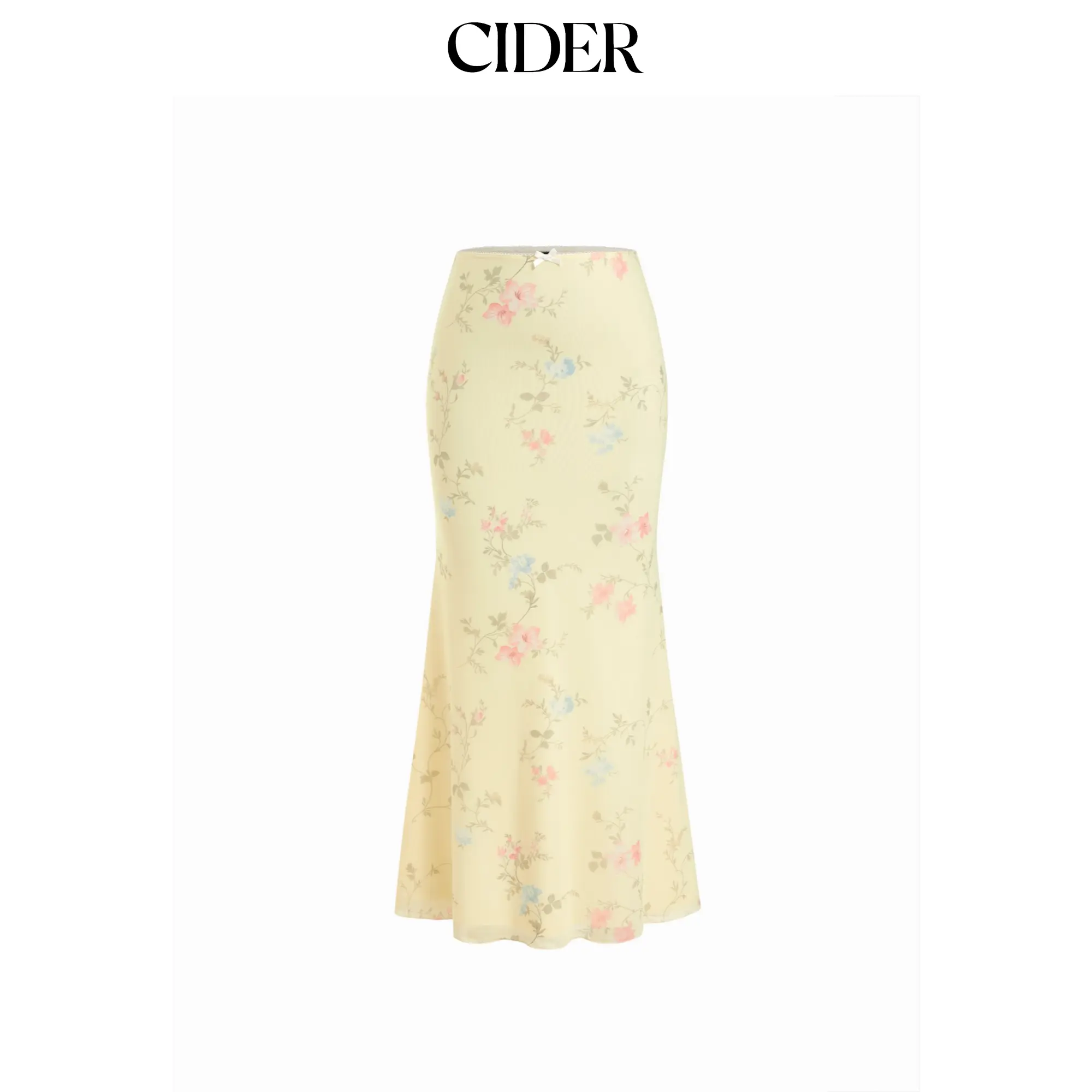 Cider Women's Chic Floral Mesh Mermaid Maxi Skirt, Mid Rise Fit with Bow Detail and Lettuce Trim Hem, Elegant,clothes for back to school,first day of school outfits