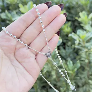 Rosary 24'' Inches Silver 925 Light Rosary Solid