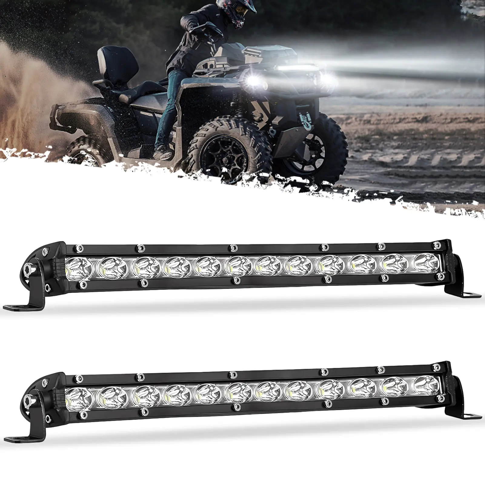 DIBMS 2-Pack 14in 40W Spot-Flood Combo LED Light Bar with Bracket, Waterproof Slim Strobe Bars & Work Lights for SUV, Jeep