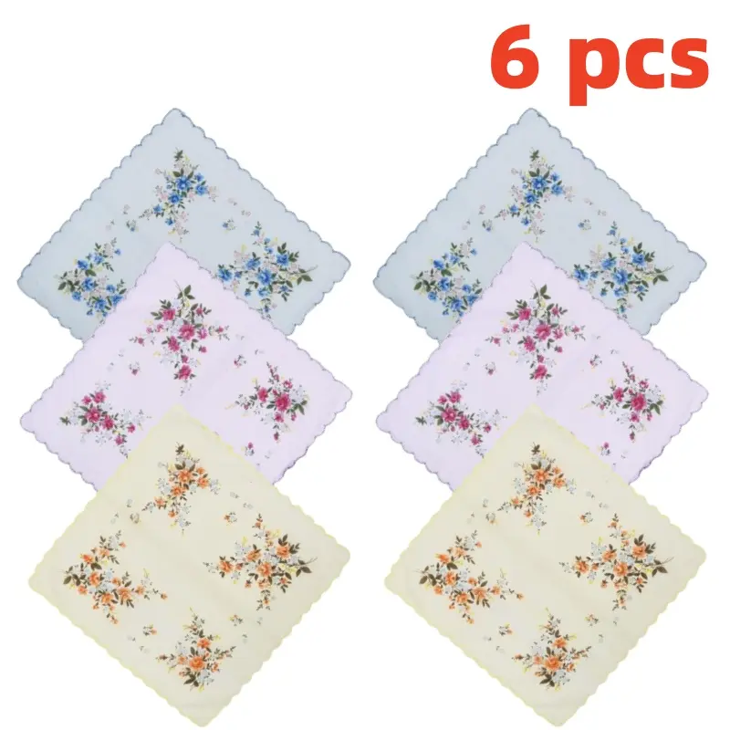 Women's Vintage Floral Cotton Handkerchiefs (12 Pieces, 11.81x11.81in) - Female-Focused, Soft Fabric, Small Floral Patterns, Wavy Edges, Hand Washable, Great for Graduation Gifting, Daily Carry, Household Textiles
