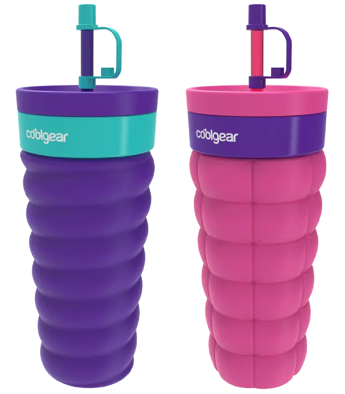 COOL GEAR 2-Pack Bubble/Weave Textured 20oz Go Grip Voyage Tumbler Bottles, BPA-Free Lid, Non-Slip Grip, Easy-Sipping Mug Drinkware, Water Bottles for On-the-Go Use (Valentine’s Day Gift Option)