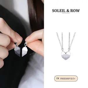Minimalist Lovers Matching Friendship Heart Pendant Couple Magnetic Distance Fac · Minimalist · Heart · Layered Necklace · Aesthetic Pendant · Gift for Her · Soleil & Row