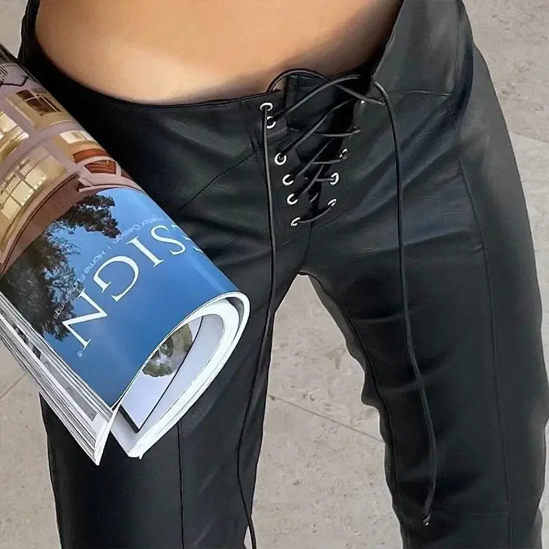 Casual Loose-fit Cross-border Women's Pu Leather Pants Autumn 2022 Fashionable Straight-leg Low-waist Leisure Ladies Trousers