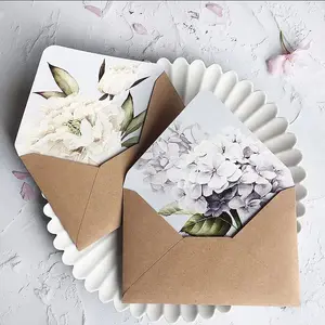 Kraft Paper Envelope, 10pcs/pack Flower Pattern Envelope without Card, Durable Cute Envelope for Business Wedding, Holiday Celebration